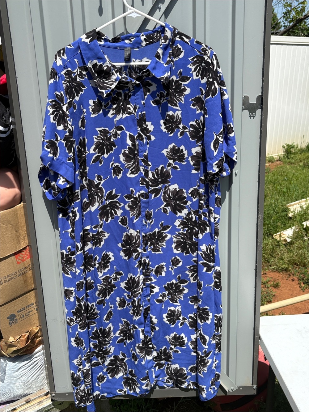 Lane Bryant Blue Floral Maxi Dress with Black and White Flowers